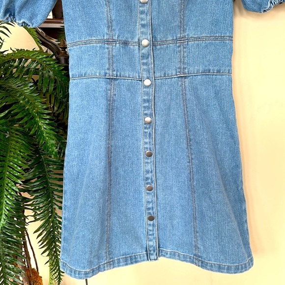 Brand New The Fifth Label Denim Jean Dress Puff Sleeve Button Front Blue Mini - Picture 8 of 16